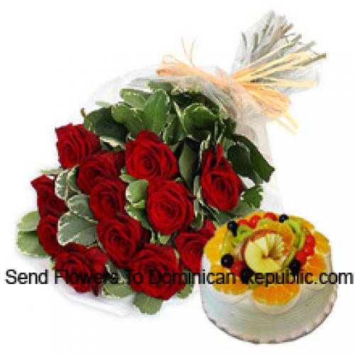 12 Beautiful Roses with 1/2 Kg Fruit Cake