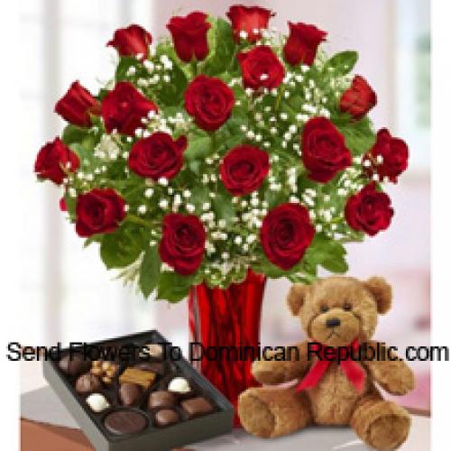 24 Roses avec Chocolats Importés et Teddy