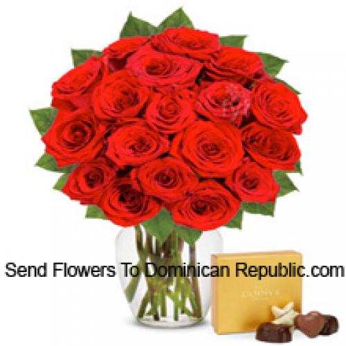 24 Roses in Vase with Chocolate