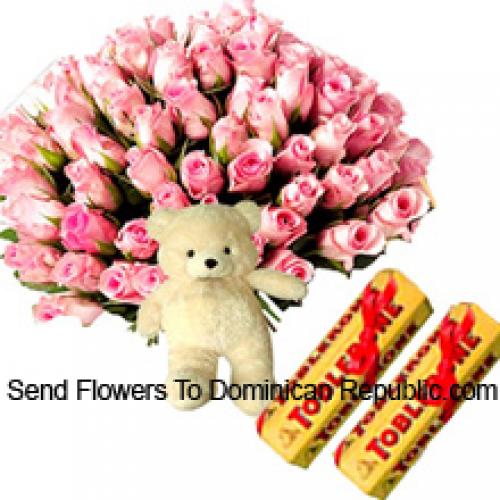 75 Roses roses roses avec mignon Teddy et chocolats