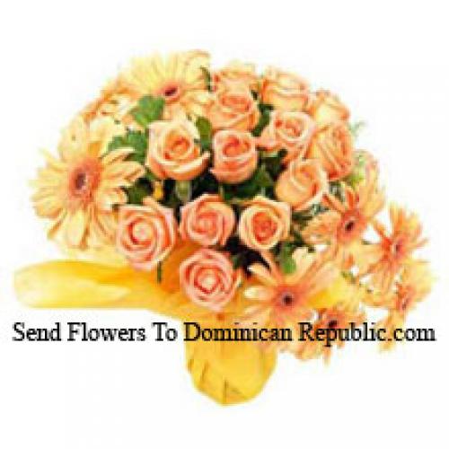 12 Orange Roses and Exotic Gerberas