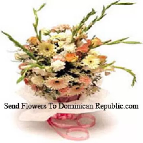 Buket raznih cvjetova uključujući tratinčice i gladiole