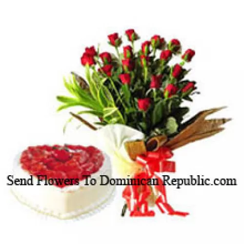 Ramo de 24 rosas rojas con pastel de piña en forma de corazón de 1 kg (Tenga en cuenta que la entrega de pasteles solo está disponible para la región de Metro Manila. Cualquier pedido de entrega de pasteles fuera de Metro Manila se sustituirá por un Pastel de Brownie de Chocolate sin crema o se le ofrecerá al destinatario un cupón de Red Ribbon suficiente para comprar el mismo pastel)