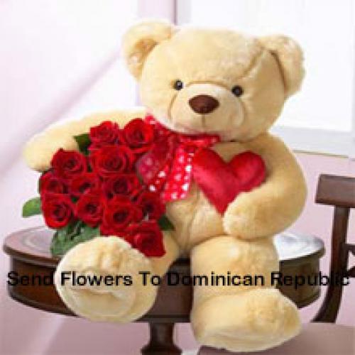 12 Cute Roses with 24 Inch Teddy