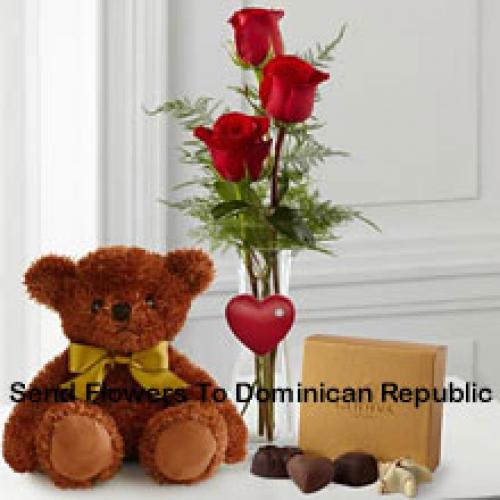 3 Red Roses with Teddy and Chocolates